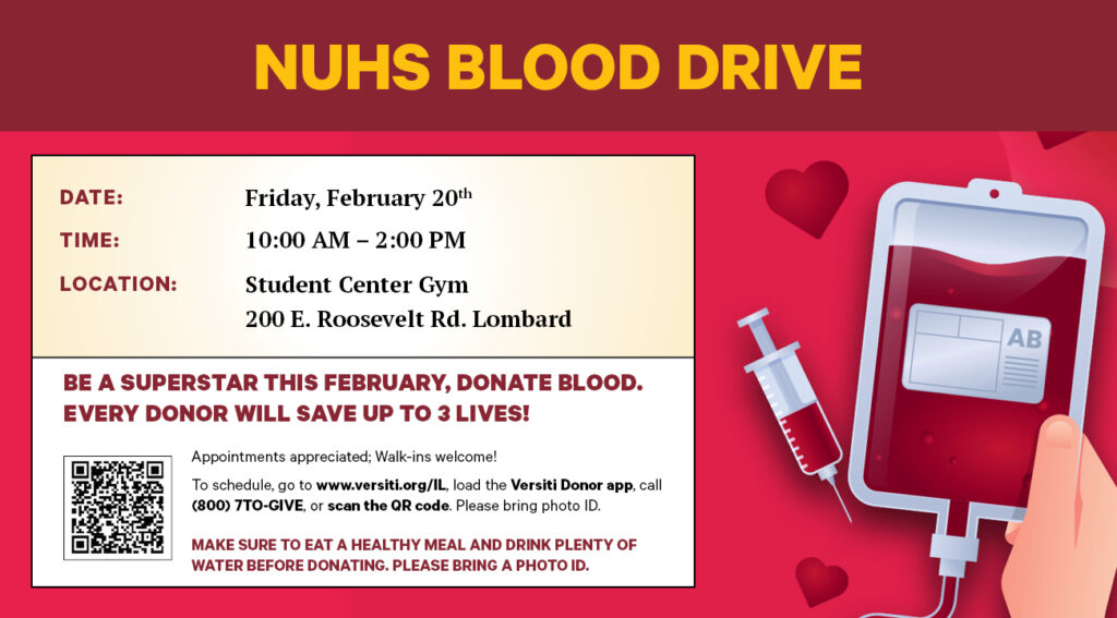2/20/26 Blood Drive Scan QR code for more information