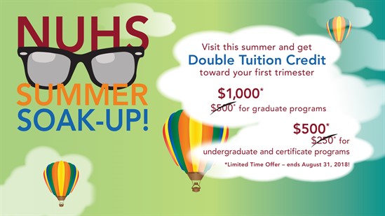 NUHS summer soak up double tuition credit banner
