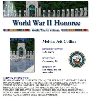 world war ll honoree melvin jett collins