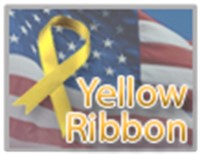 Yellow ribbon on USA flag
