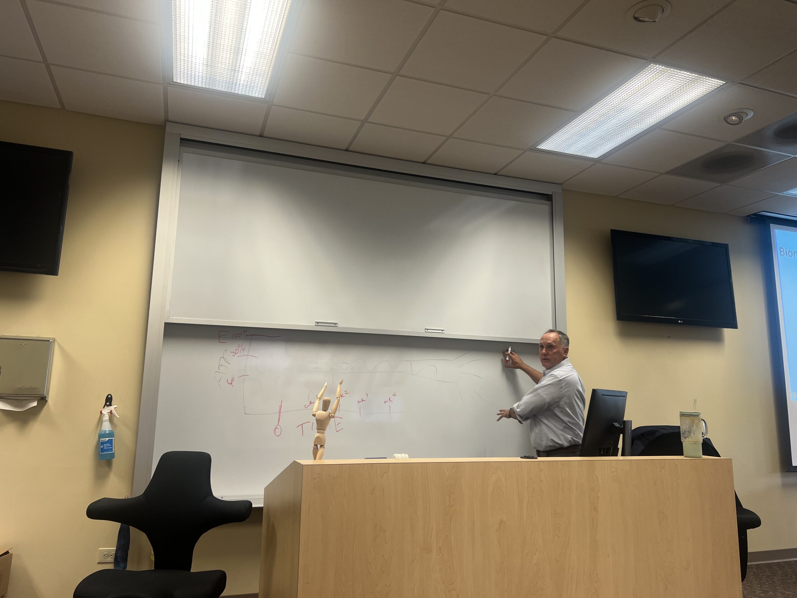 Dr. Paliakas drawing on a whiteboard to visually explain concussions