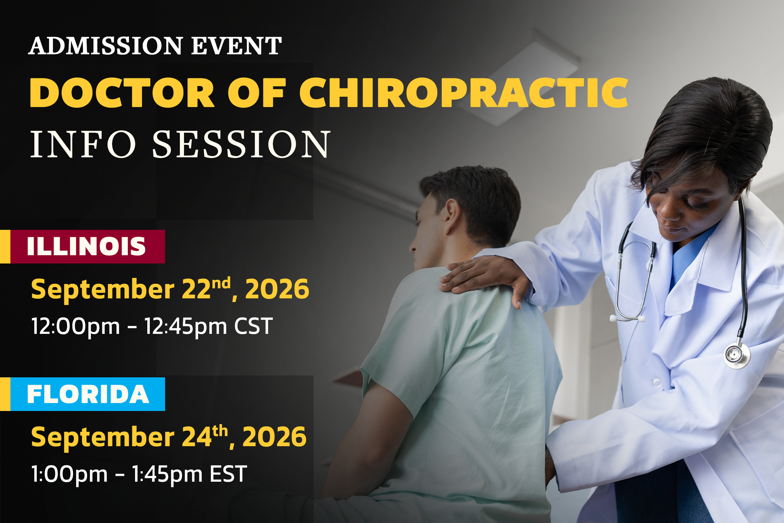 doctor of chiropractic information sessions held for both illinois and florida locations