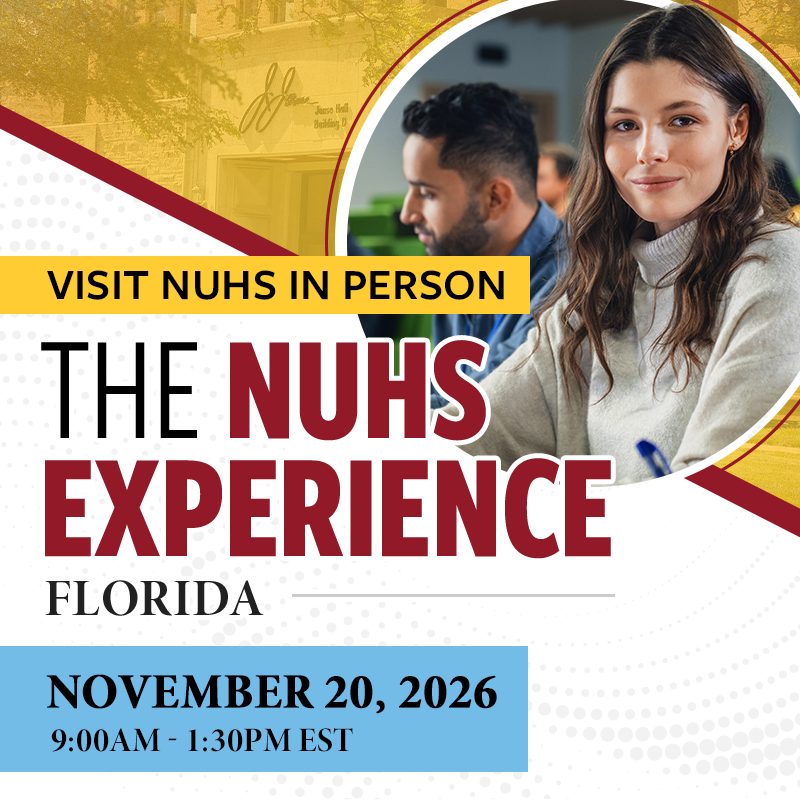 The In person NUHS experience Florida 11-20-26 info graphic