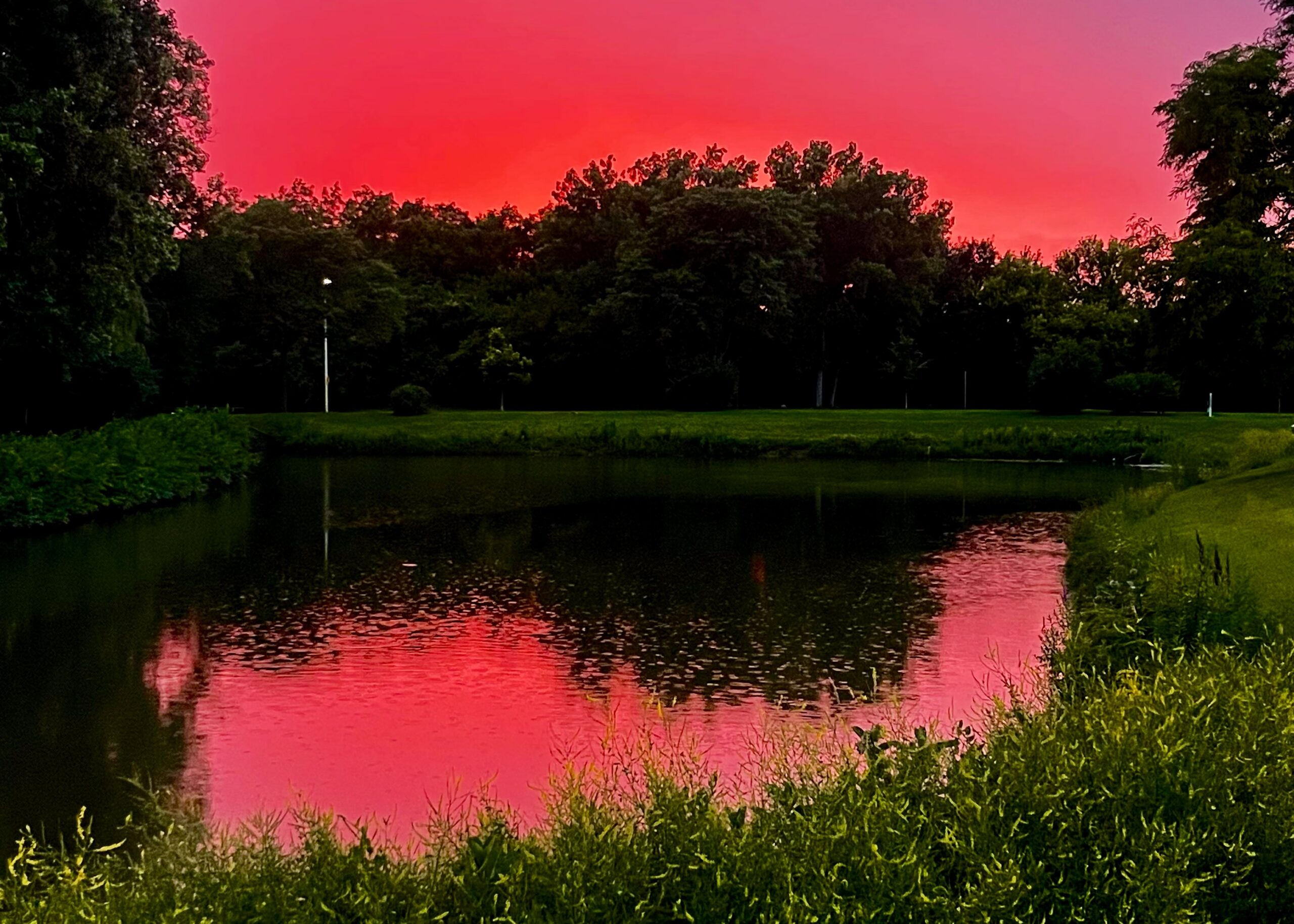 Evening red skies reflected over Lake Janse