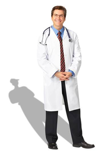 NUHS doctor in lab coat with stethoscope