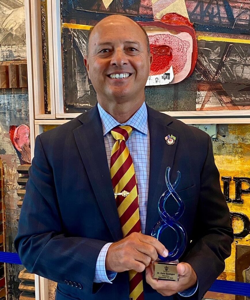Dr. Guadagno holds the 2023 Hispanic Leadership Class Award at a ceremony at Tampa River Center September 19.